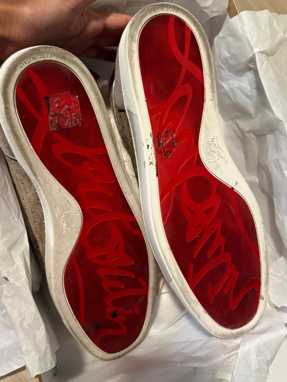 Christian Louboutin Men's Suede High-Top Sneakers in Taupe